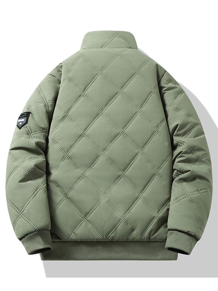 Faux Fur Lined Quilted Stand Collar Jacket