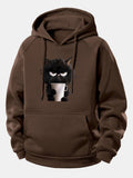 Sudadera con capucha y cordón estampada de gato negro tomando café