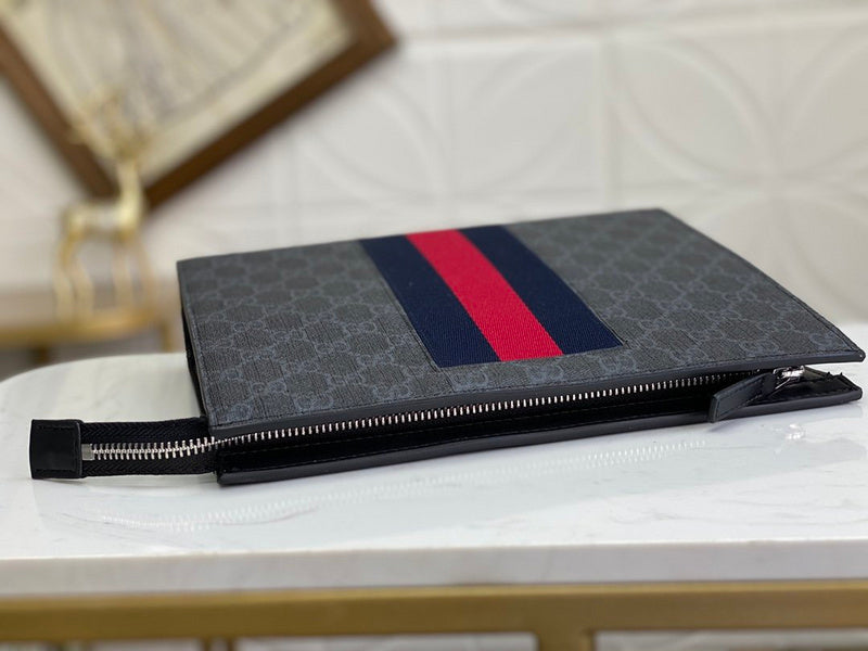 Pochette Gucci GG Supreme à bande Web – Noir Gris
