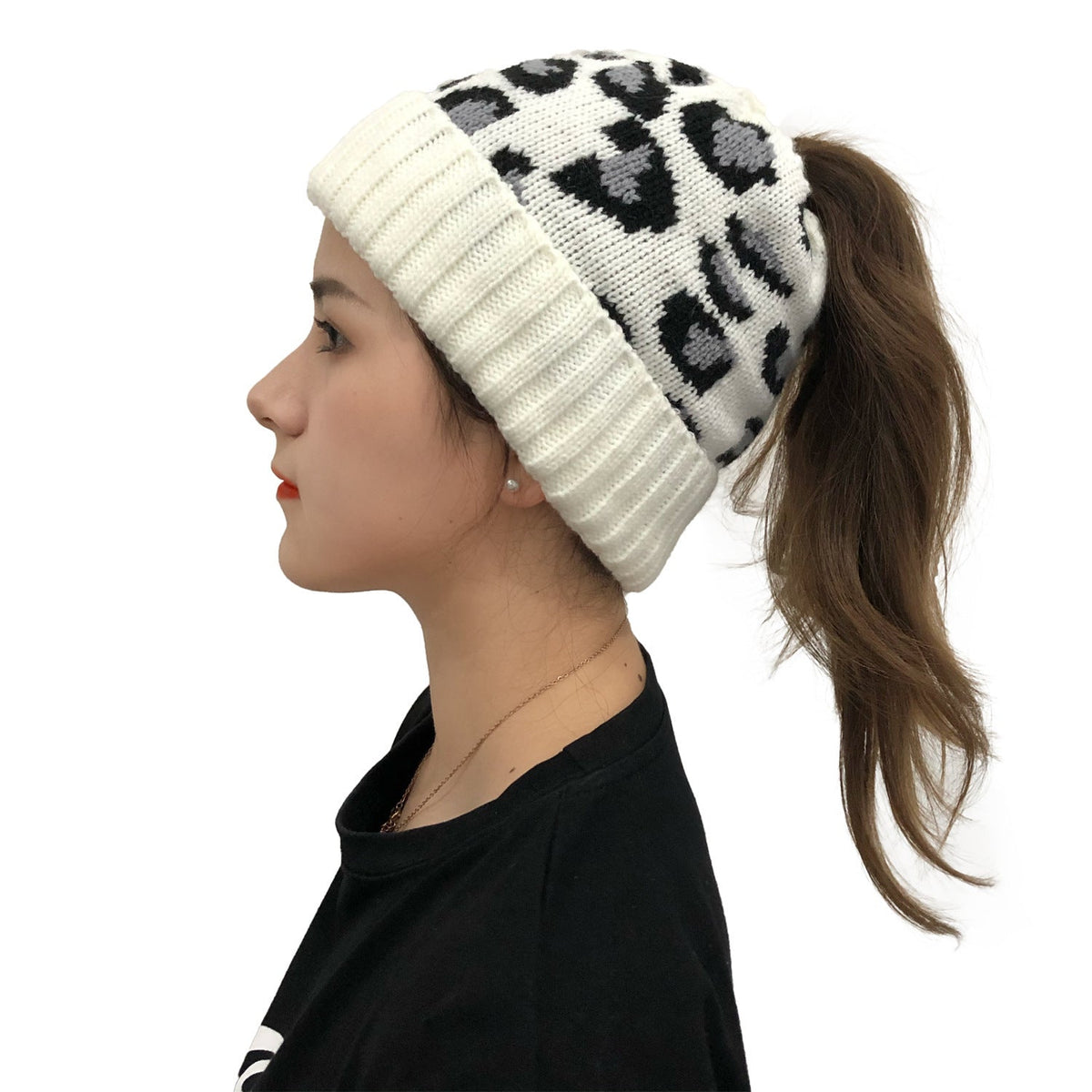 Chambers Women's Leopard Print Jacquard Wool Knit Beanie – Cuffed, 5 Colors