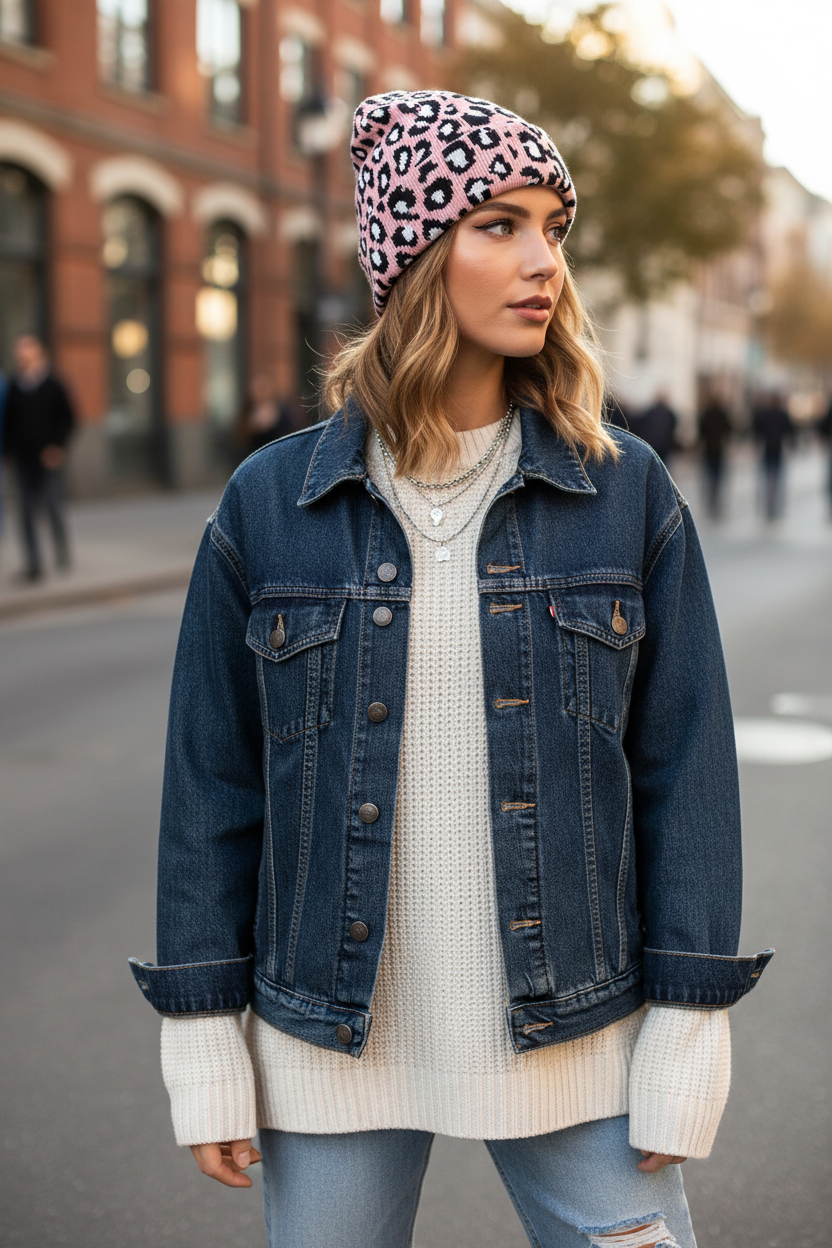 Gorro de punto de lana con estampado de leopardo Mayberry