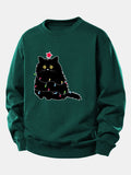 Christmas Lights Black Cat Print Relax Fit Sweatshirt