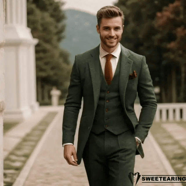Sweetearing Tweed Suit Men's Vintage Classic Wedding Tuxedos
