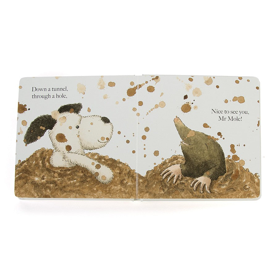 Livre Jellycat « Puppy Makes Mischief » (Chiot Bashful noir et crème) 19 cm