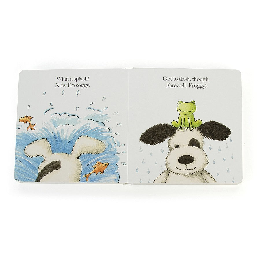 Livre Jellycat « Puppy Makes Mischief » (Chiot Bashful noir et crème) 19 cm