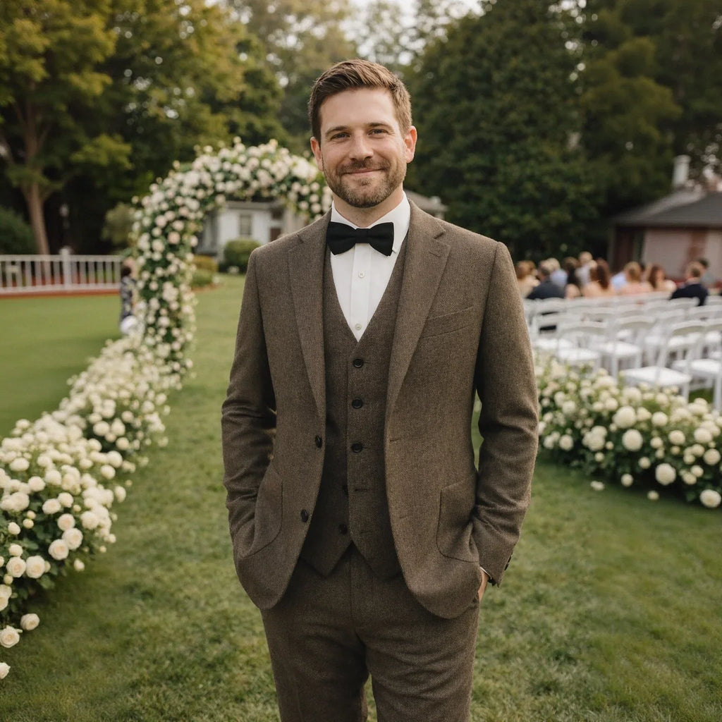 Sweetearing Tweed Suit Men's Vintage Classic Tuxedos