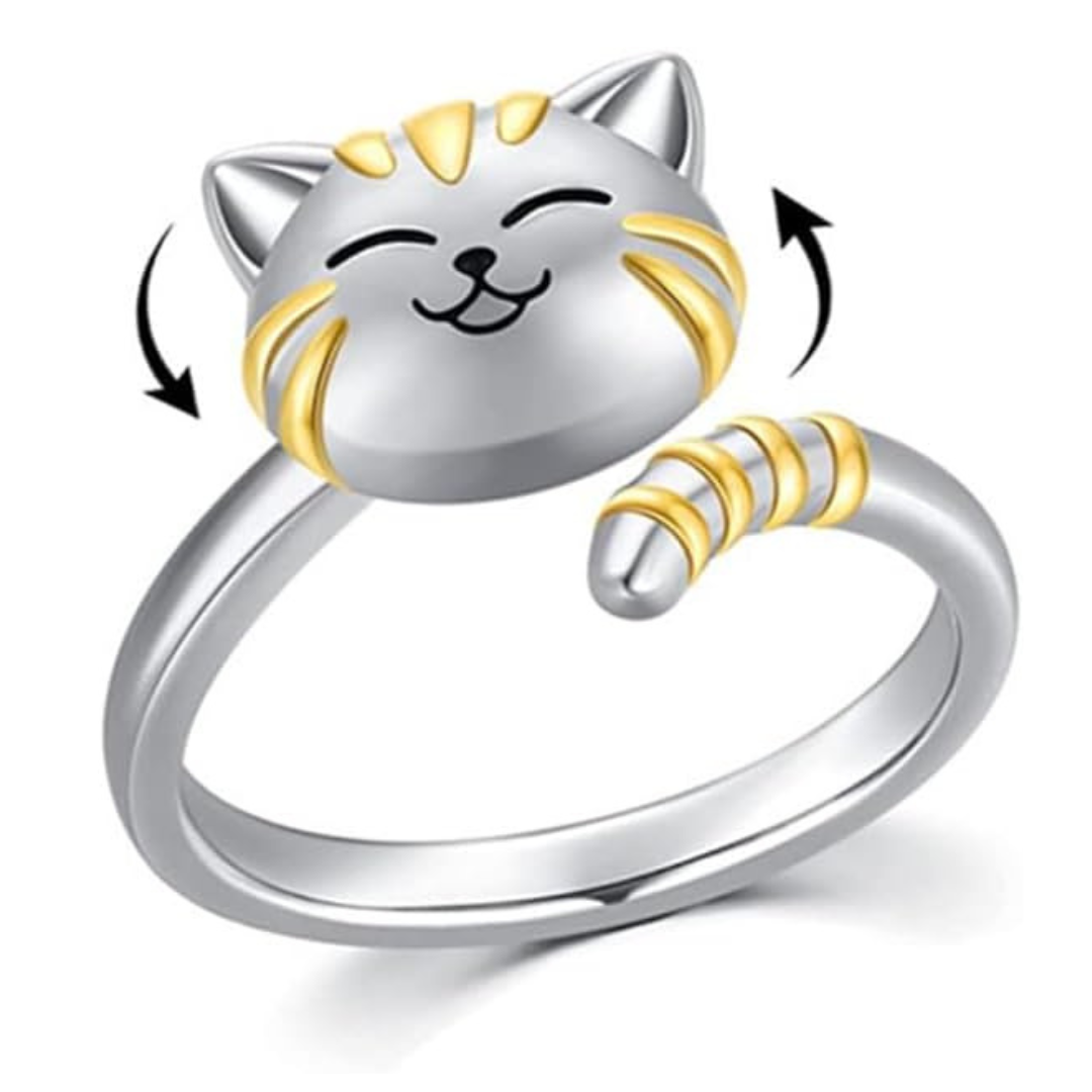 Cat Spinner Fidget Ring Silver