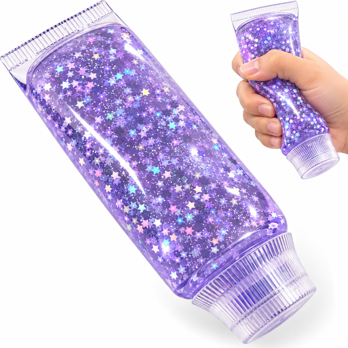Coconut Oil Squeeze Squishy Tube - Purple Glitter Stars