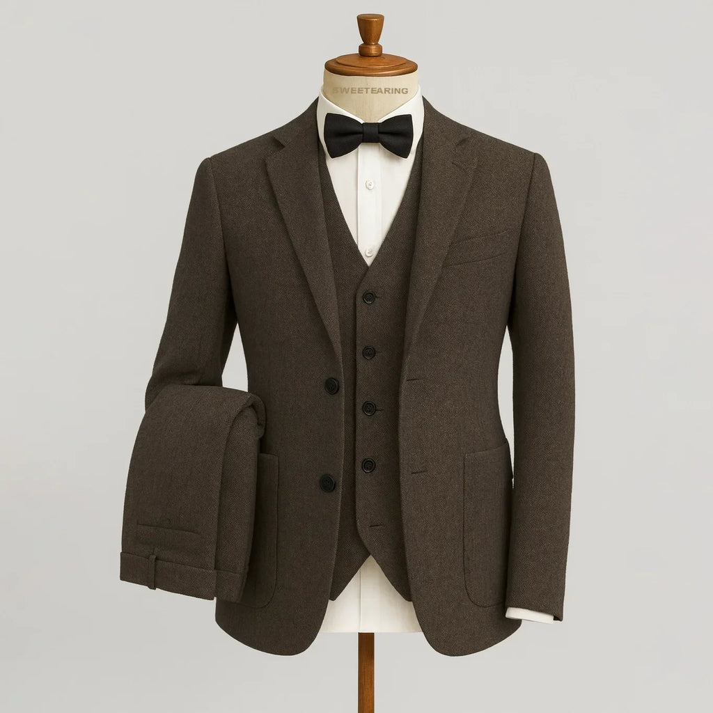 Sweetearing Tweed Suit Men's Vintage Classic Tuxedos