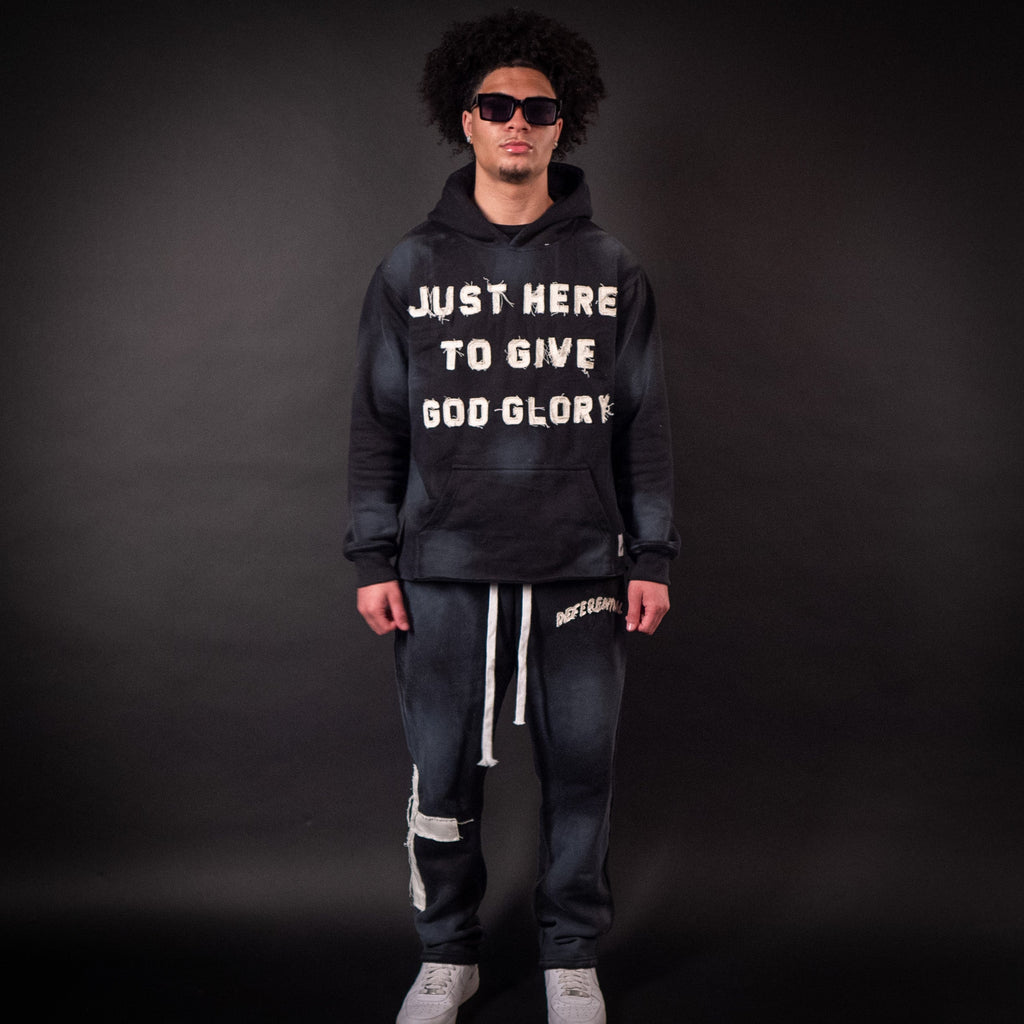 Sweat à capuche noir « Just Here To Give God Glory »