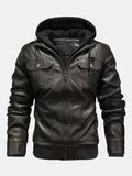 2 In 1 PU Leather Jacket With Detachable Hood