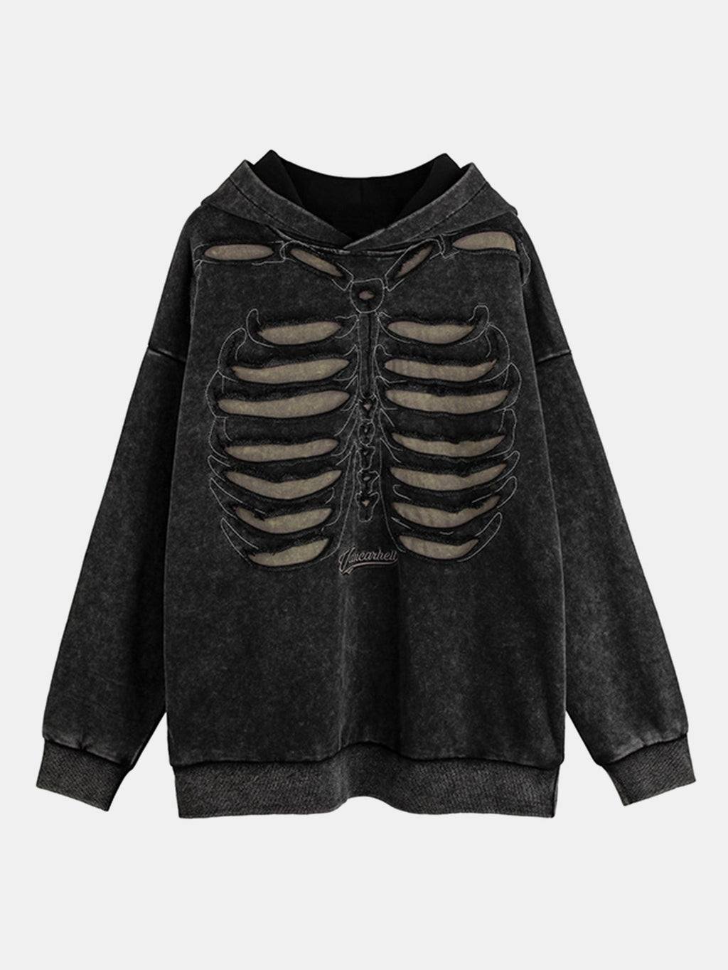 Sudadera con capucha oversize con estampado de esqueleto, lavado desgastado