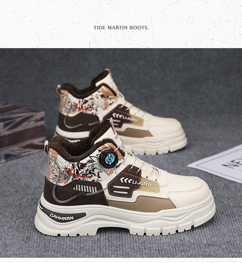 Men's Waterproof Velvet-Lined Martin Work Boots High-Top Thick Sole