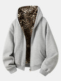 Sudadera con capucha, ajuste holgado y forro de leopardo reversible