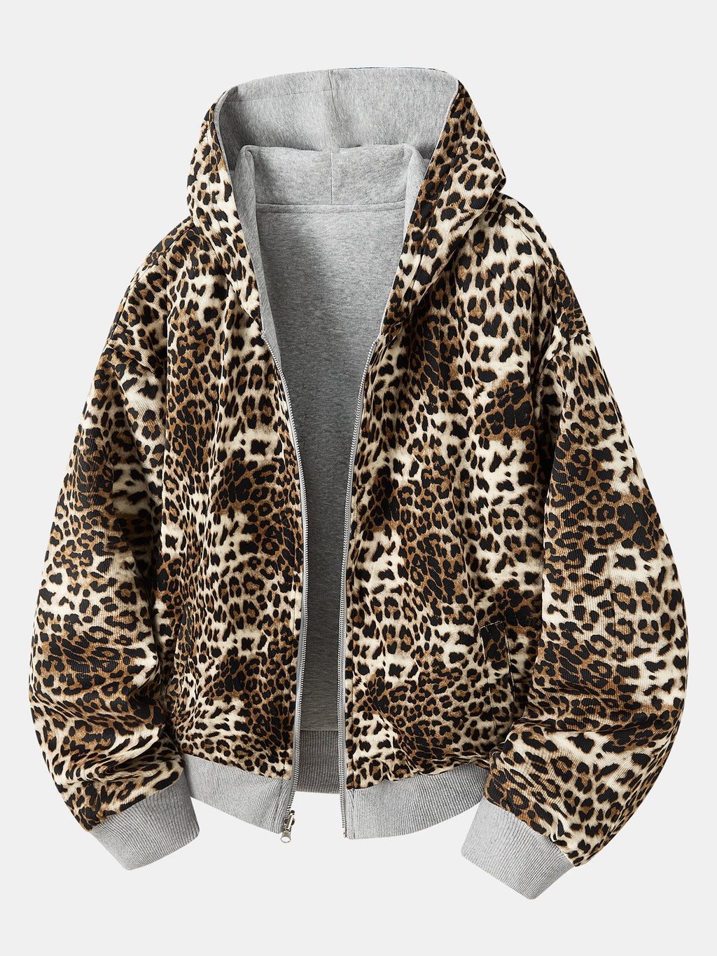 Sudadera con capucha, ajuste holgado y forro de leopardo reversible