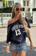 Blusa extragrande con hombros descubiertos Everything In Time en azul marino