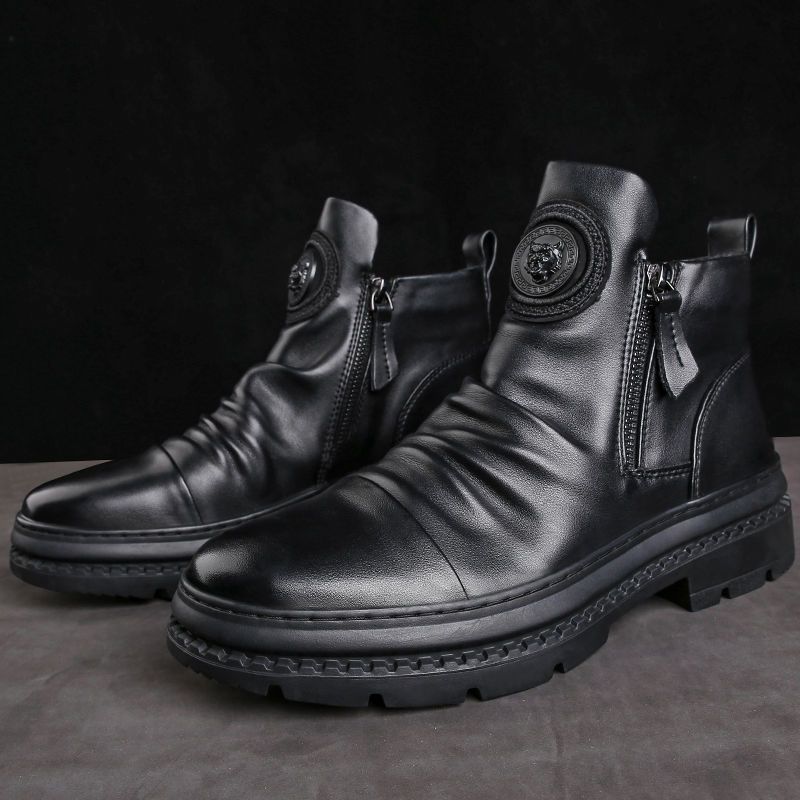 Men's Casual Zipper Martin Boots with Korean Streetwear Styling