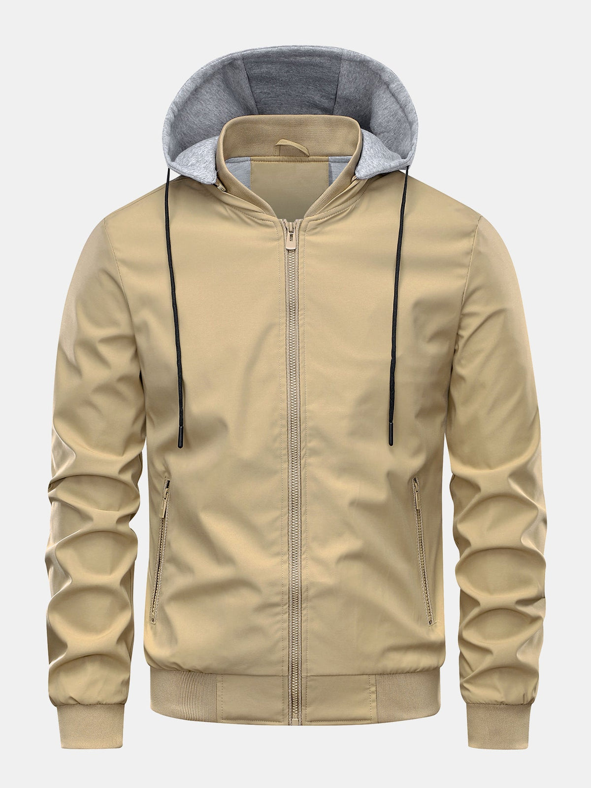 Zip-Up Detachable-Hood Bomber jacket