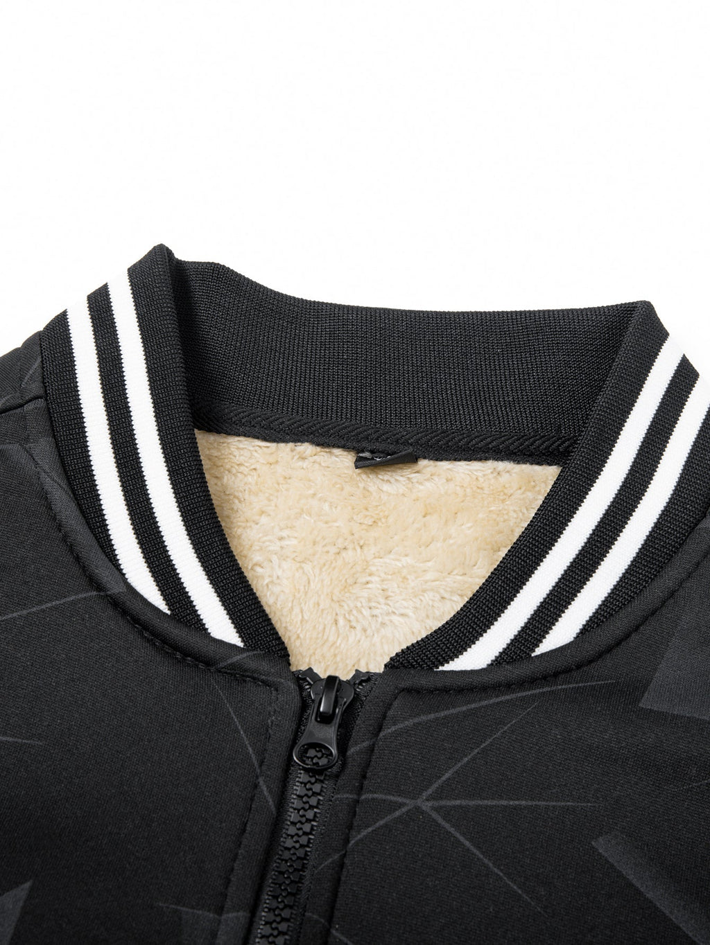 Teddy Lined Geometric Print Baseball Jacket