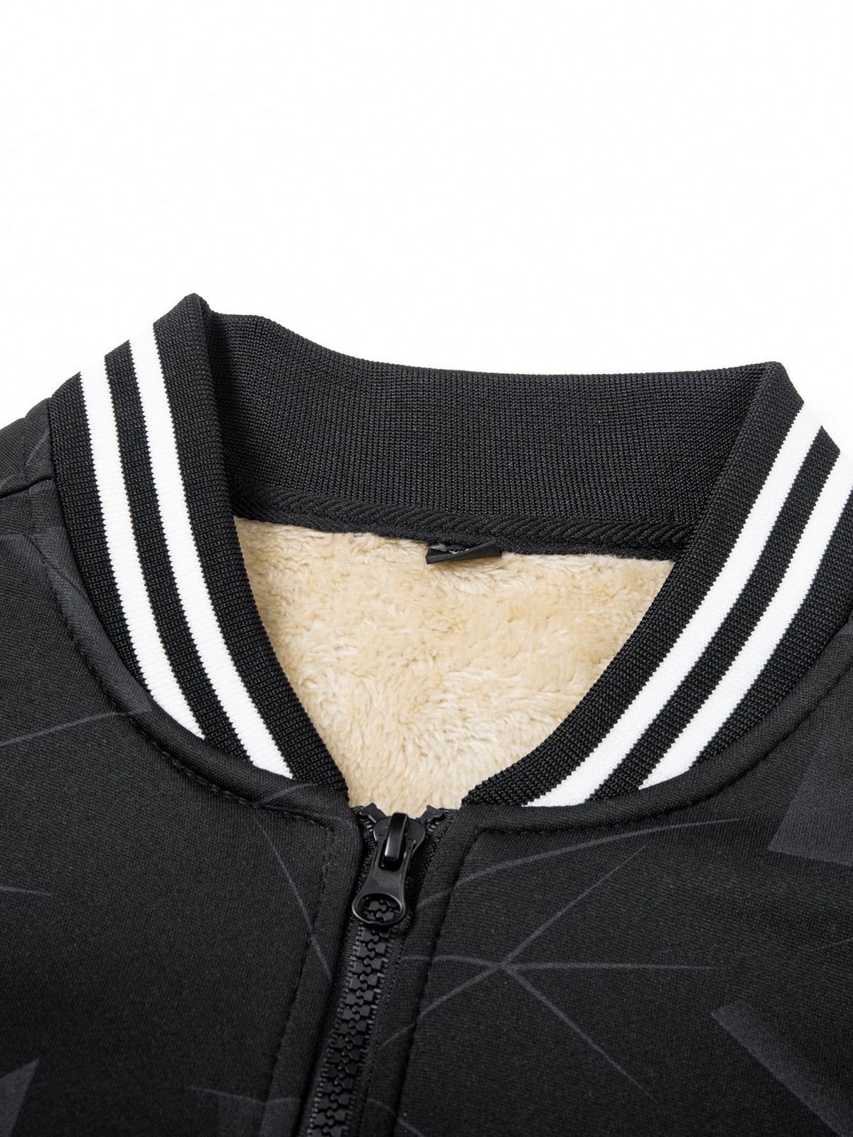 Teddy Lined Geometric Print Baseball Jacket