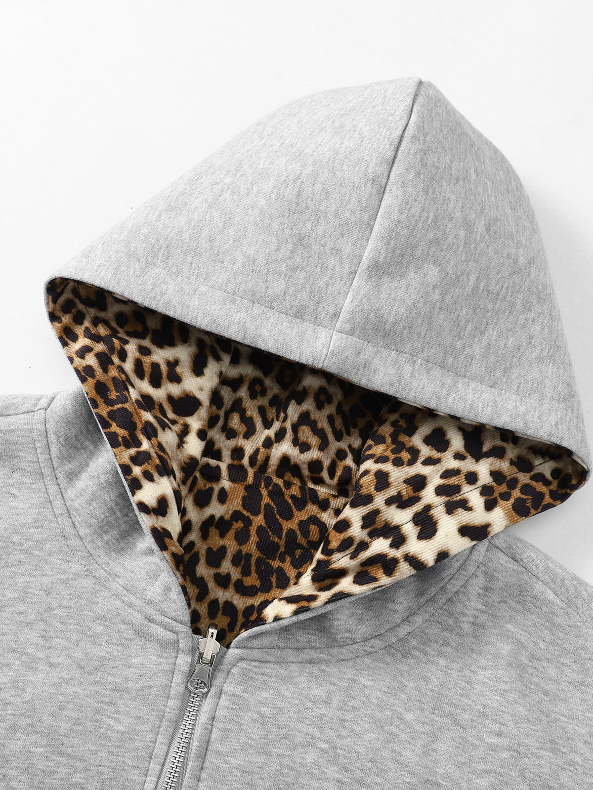 Sudadera con capucha, ajuste holgado y forro de leopardo reversible