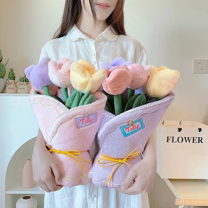 Pastel Tulip Plush Flower Bouquet