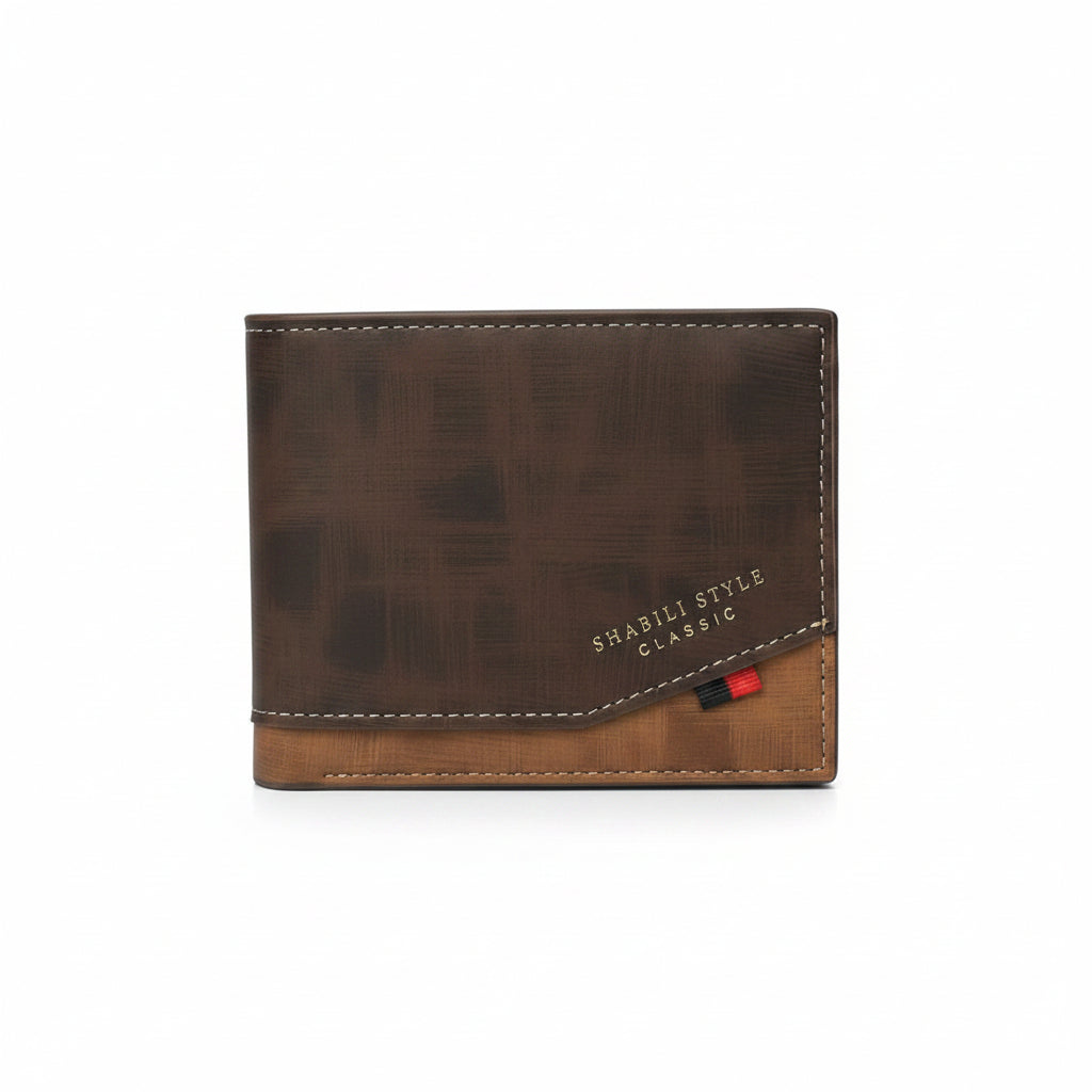 Cartera plegable de cuero en dos tonos estilo clásico Shabili — Marrón oscuro y beige
