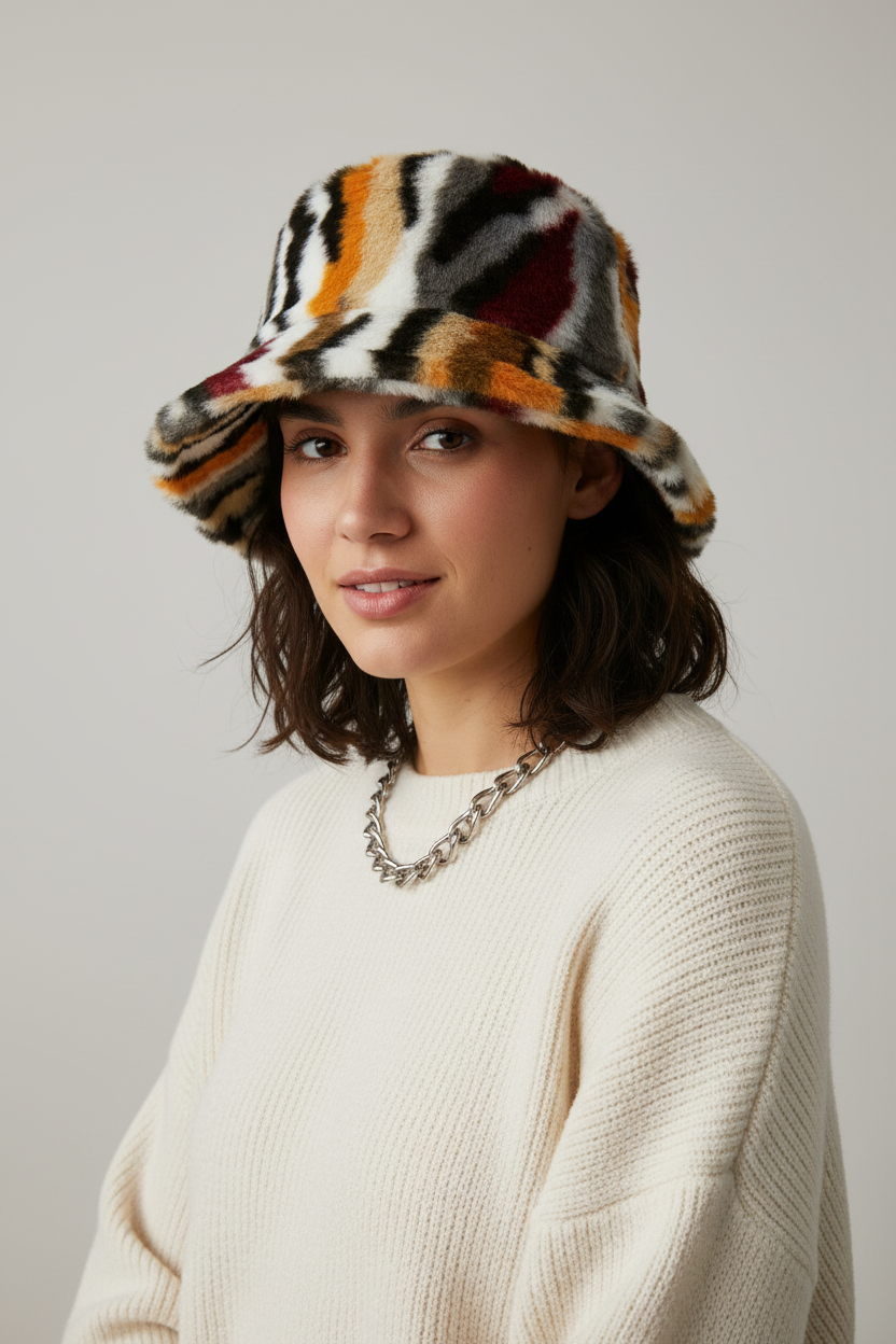 Claremore Zebra Pattern Polyester Bucket Hat, Medium