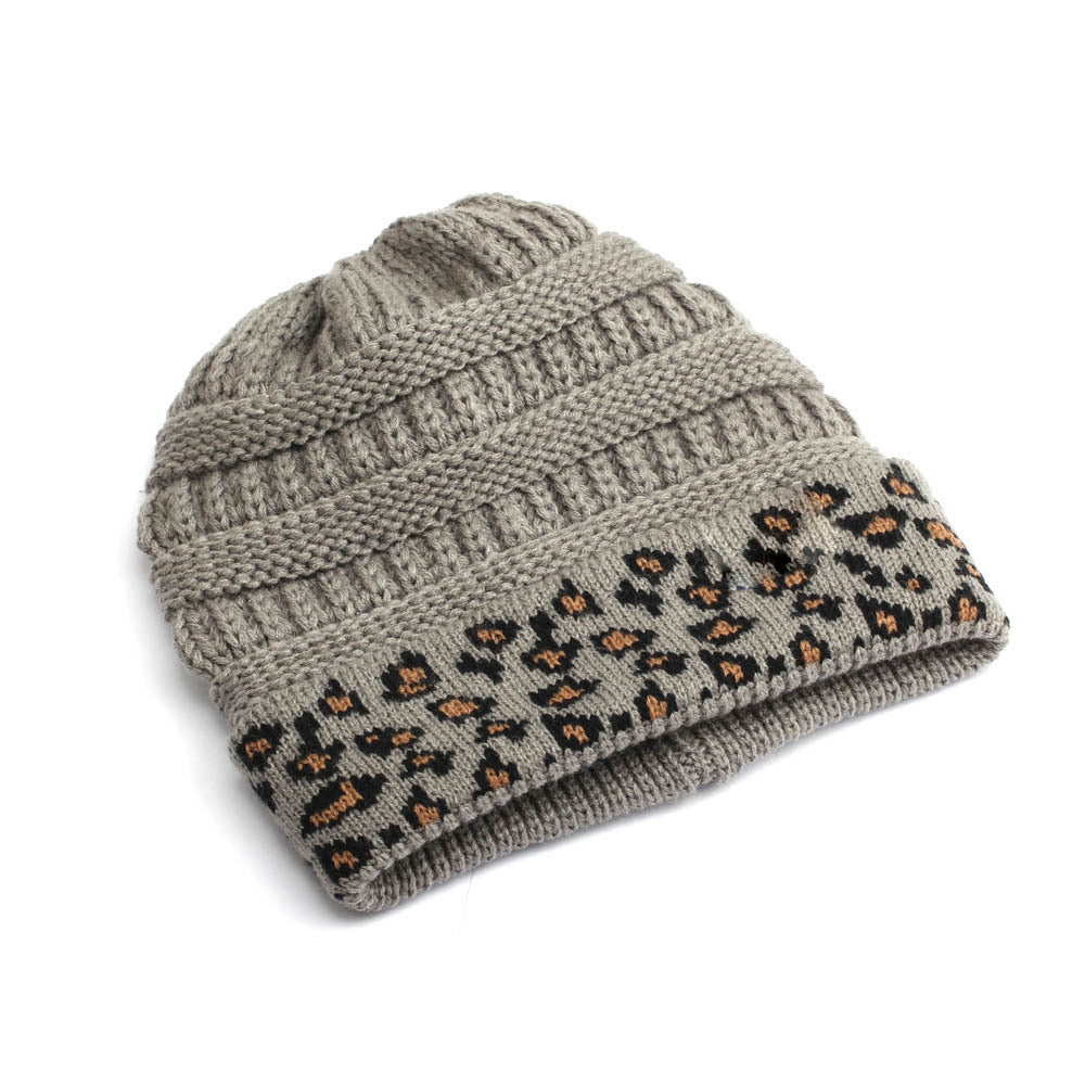 Tarver Leopard Print Cuffed Cable Knit Beanie – Warm, Windproof, 10 Colors
