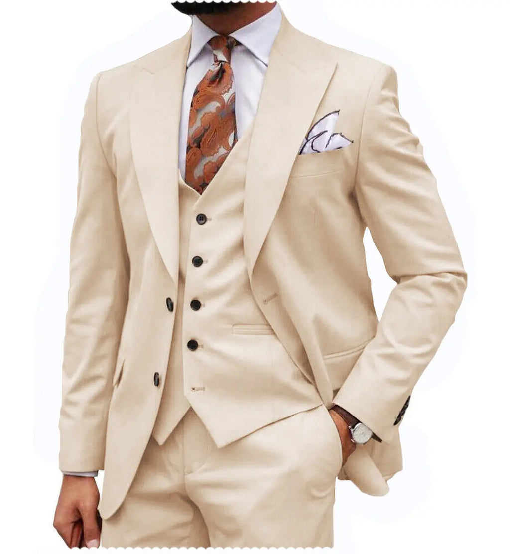 Classic 3 Piece Men's Suit with Regular Fit and Sophisticated Peak Lapel