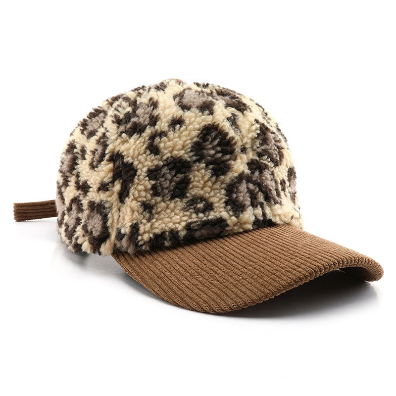 Collins Plush Leopard Print Baseball Cap – Unisex, Four-Season