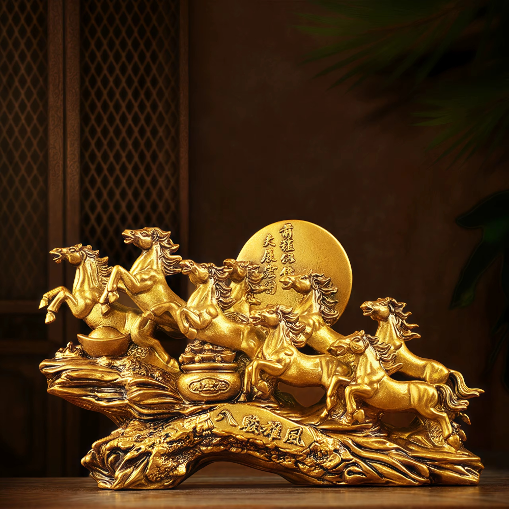 Eight Galloping Horses Feng Shui Resin Sculpture
