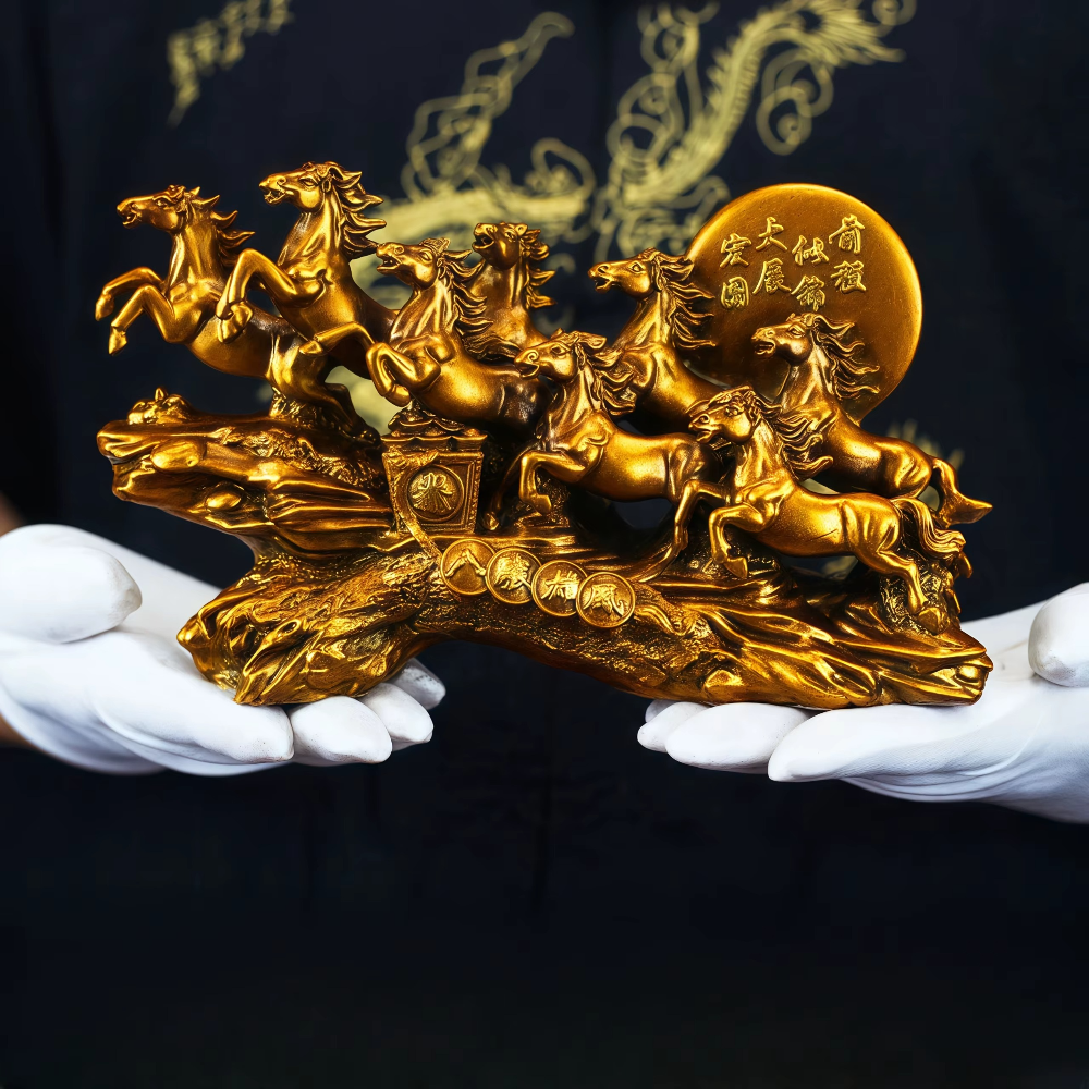 Eight Galloping Horses Feng Shui Resin Sculpture