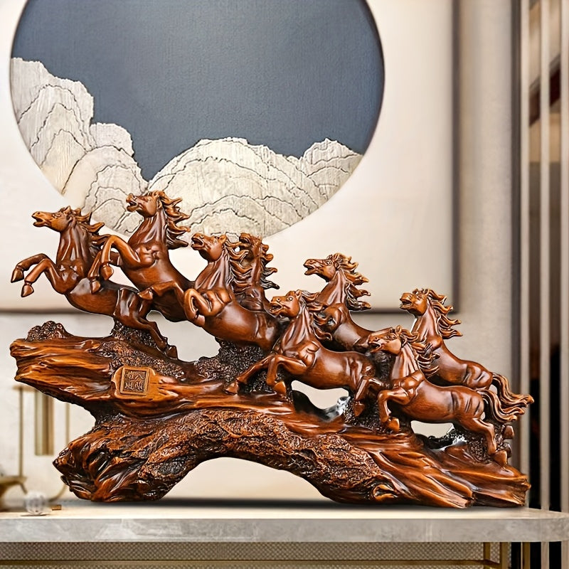 Eight Galloping Horses Feng Shui Resin Sculpture