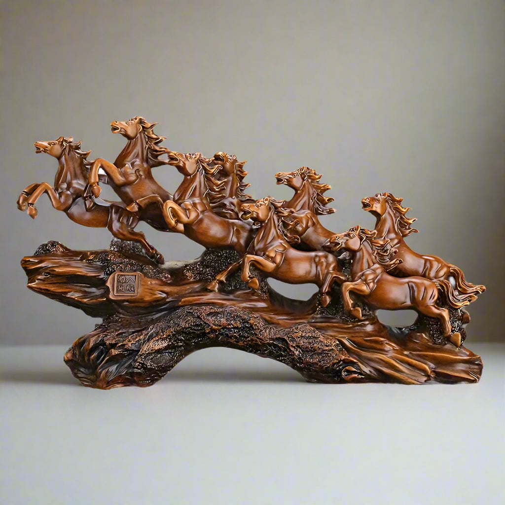 Eight Galloping Horses Feng Shui Resin Sculpture