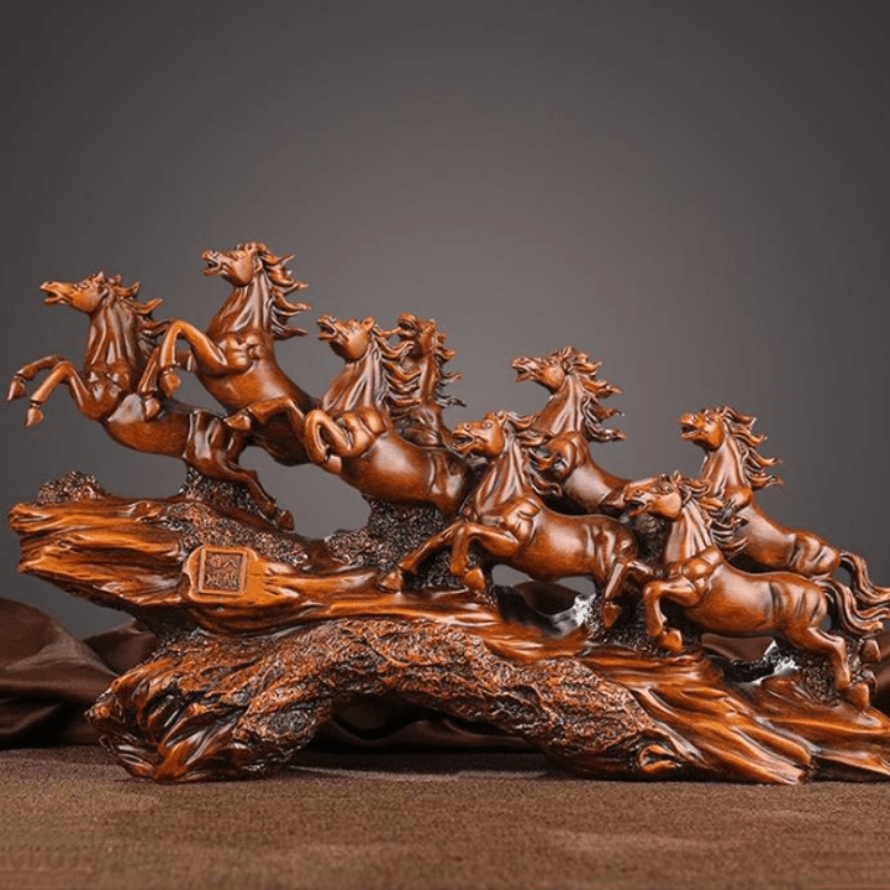 Eight Galloping Horses Feng Shui Resin Sculpture