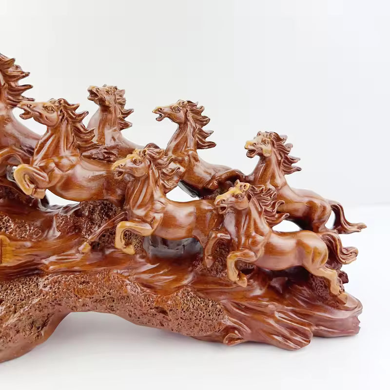 Eight Galloping Horses Feng Shui Resin Sculpture