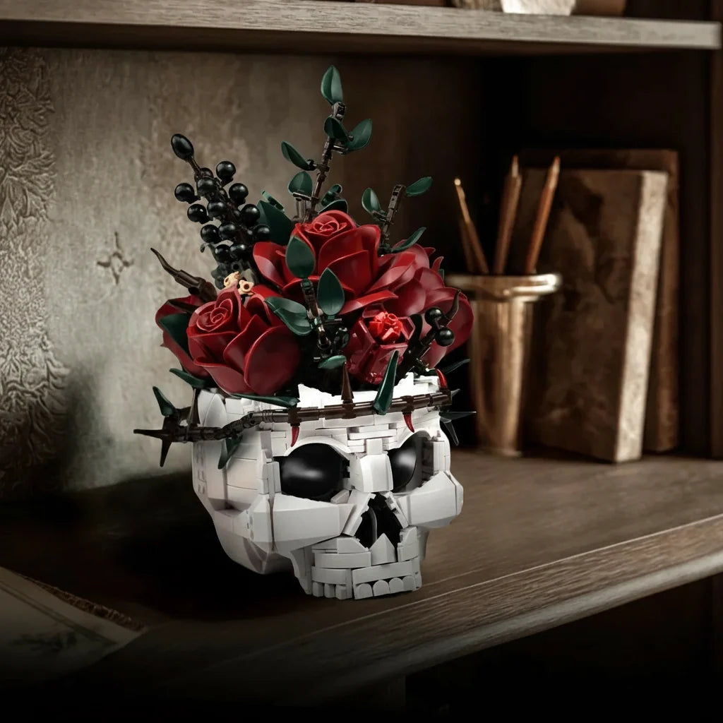Gothic Skull Roses Bouquet Building Blocks Set