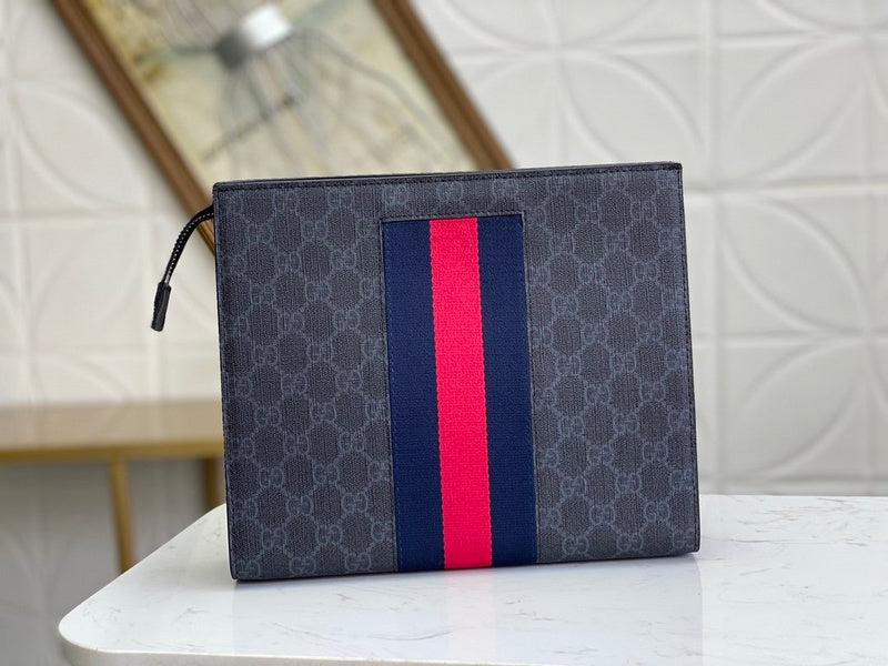 Pochette Gucci GG Supreme à bande Web – Noir Gris