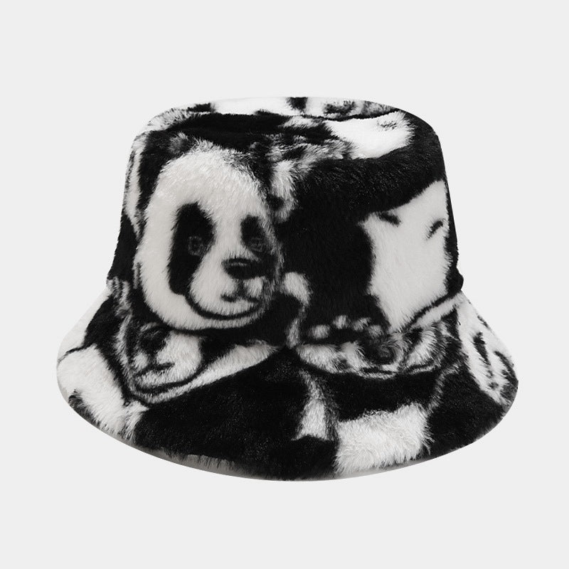 Panda Pattern Plush Bucket Hat – Foldable, Warm, All-Season