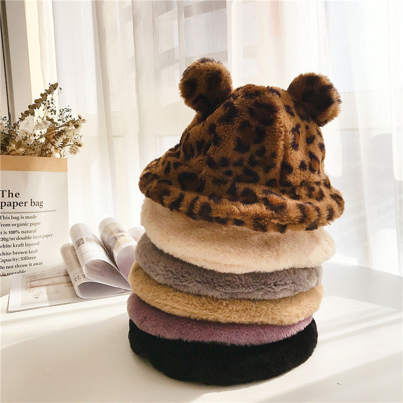 Brooks Kids Leopard Print Dome Beanie with Faux Fur Ear Detail – Toddler Winter Hat