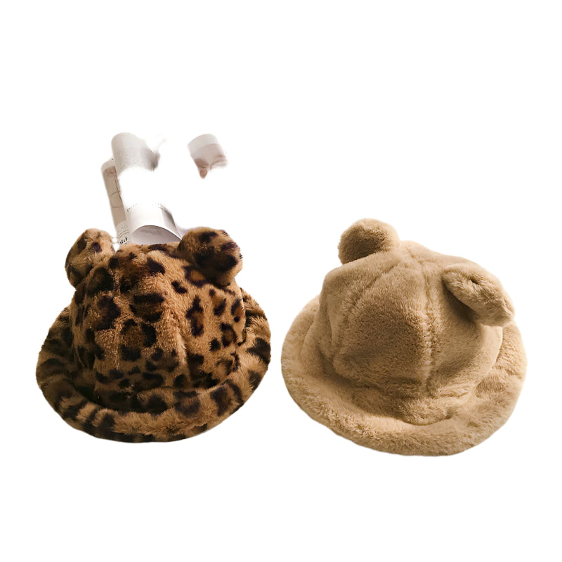 Brooks Kids Leopard Print Dome Beanie with Faux Fur Ear Detail – Toddler Winter Hat
