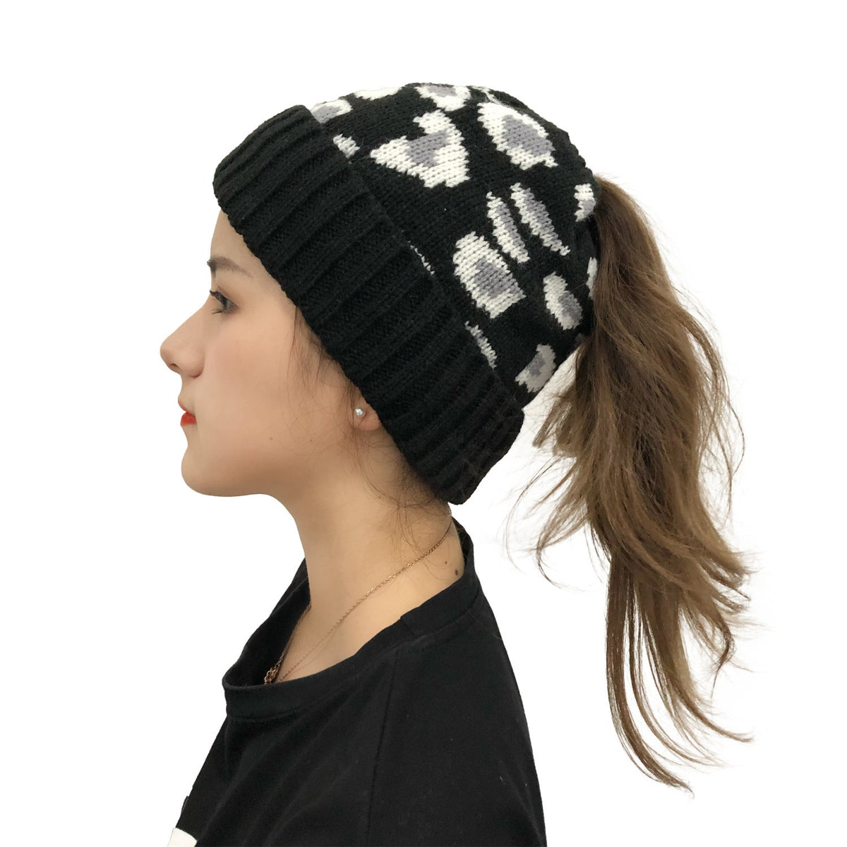 Chambers Women's Leopard Print Jacquard Wool Knit Beanie – Cuffed, 5 Colors