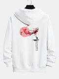 Sweat à capuche coupe décontractée avec motif fleurs de prunier et grue au dos