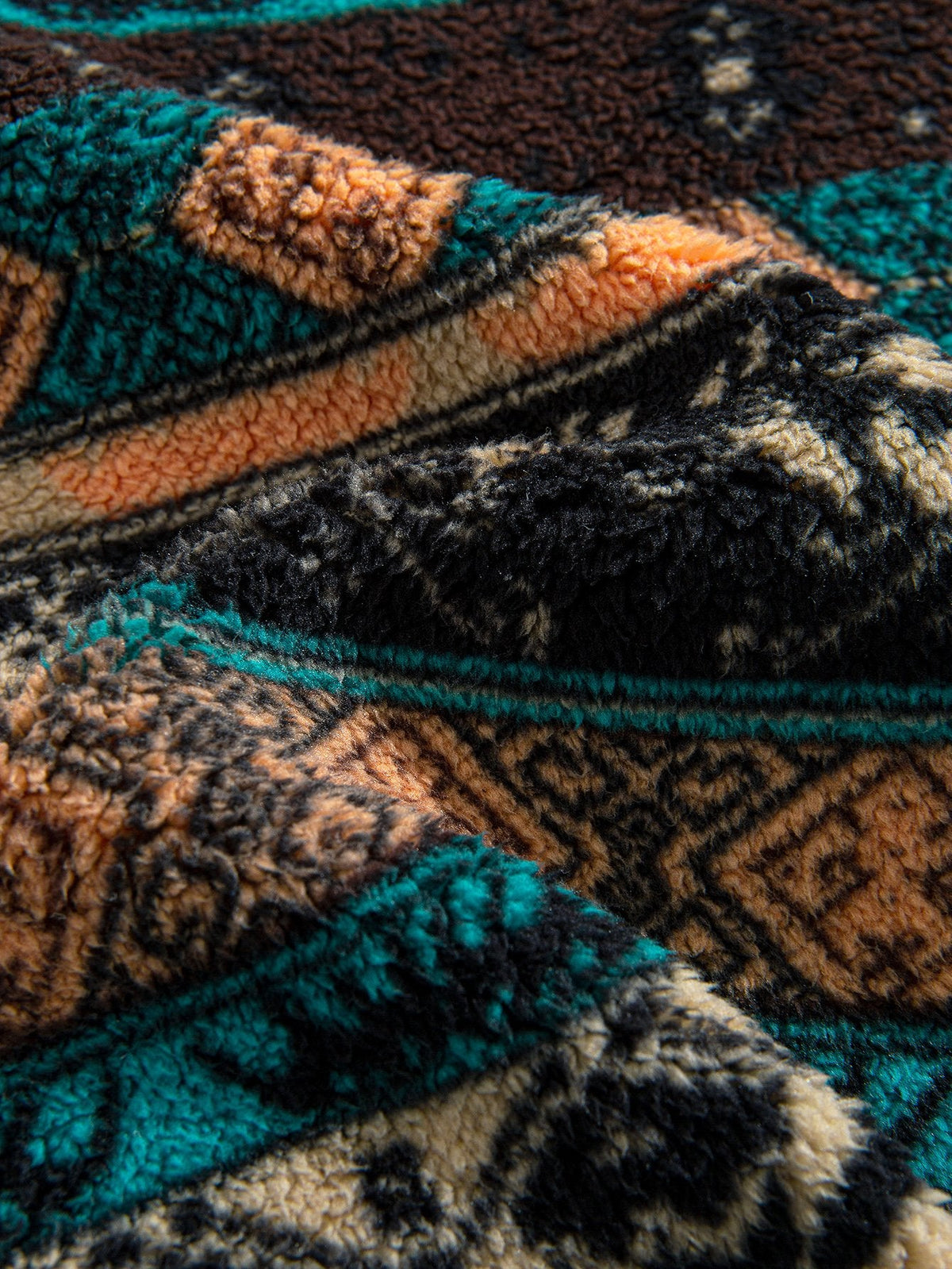 Ethnic Geometric Teddy Fleece Hoodie