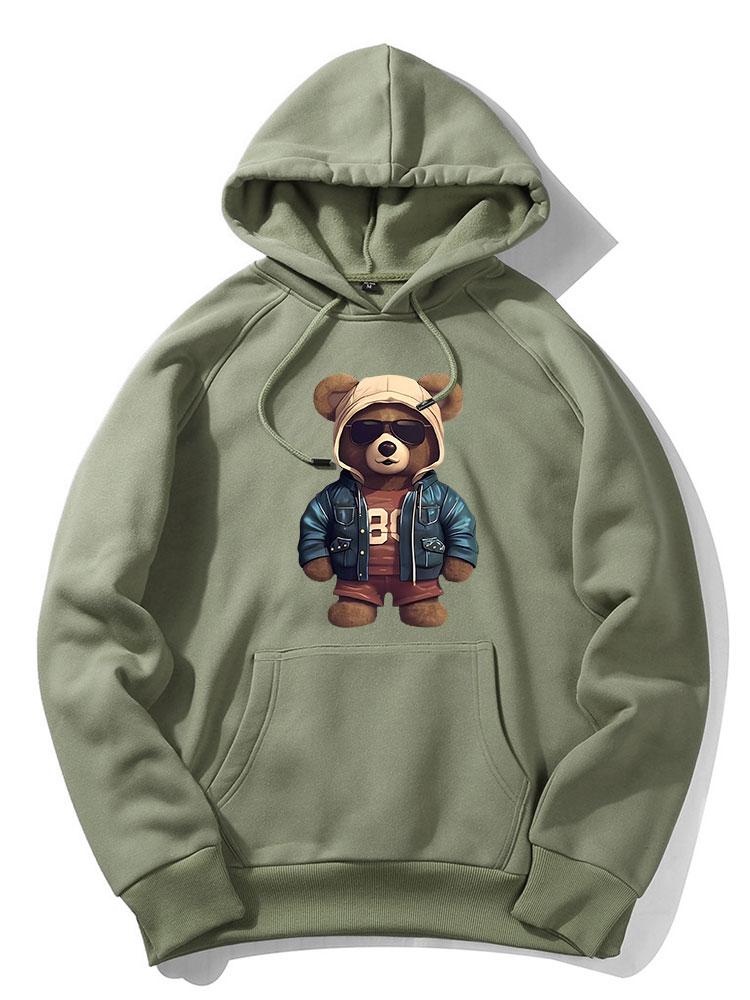Bear In Leather Jacket Print Hoodie