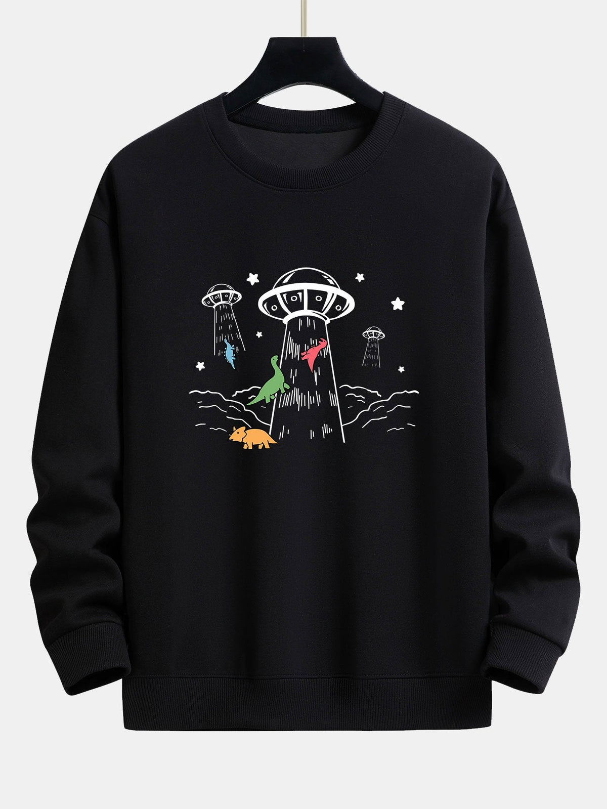 Dinosaur Spaceship Print Relax Fit Sweatshirt