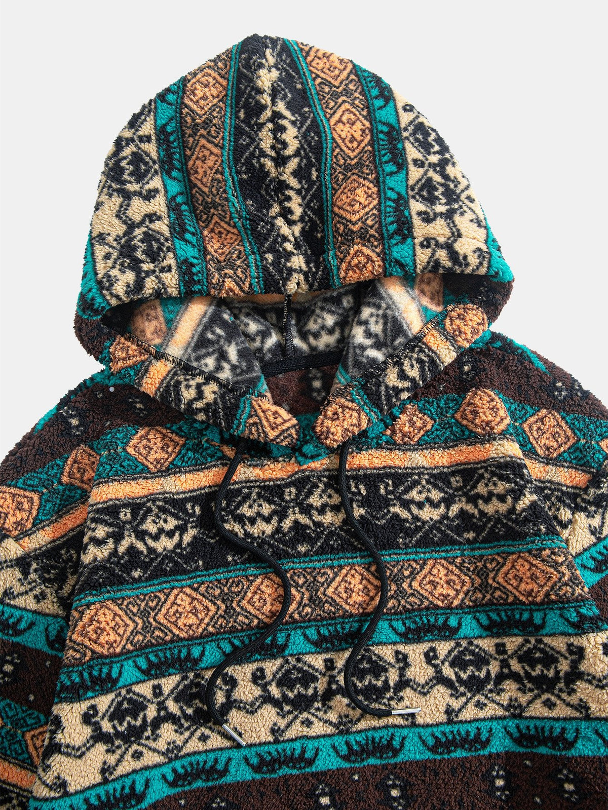 Ethnic Geometric Teddy Fleece Hoodie