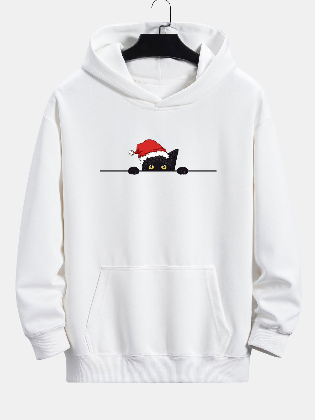 Sudadera con capucha de corte relajado y estampado de gato negro navideño