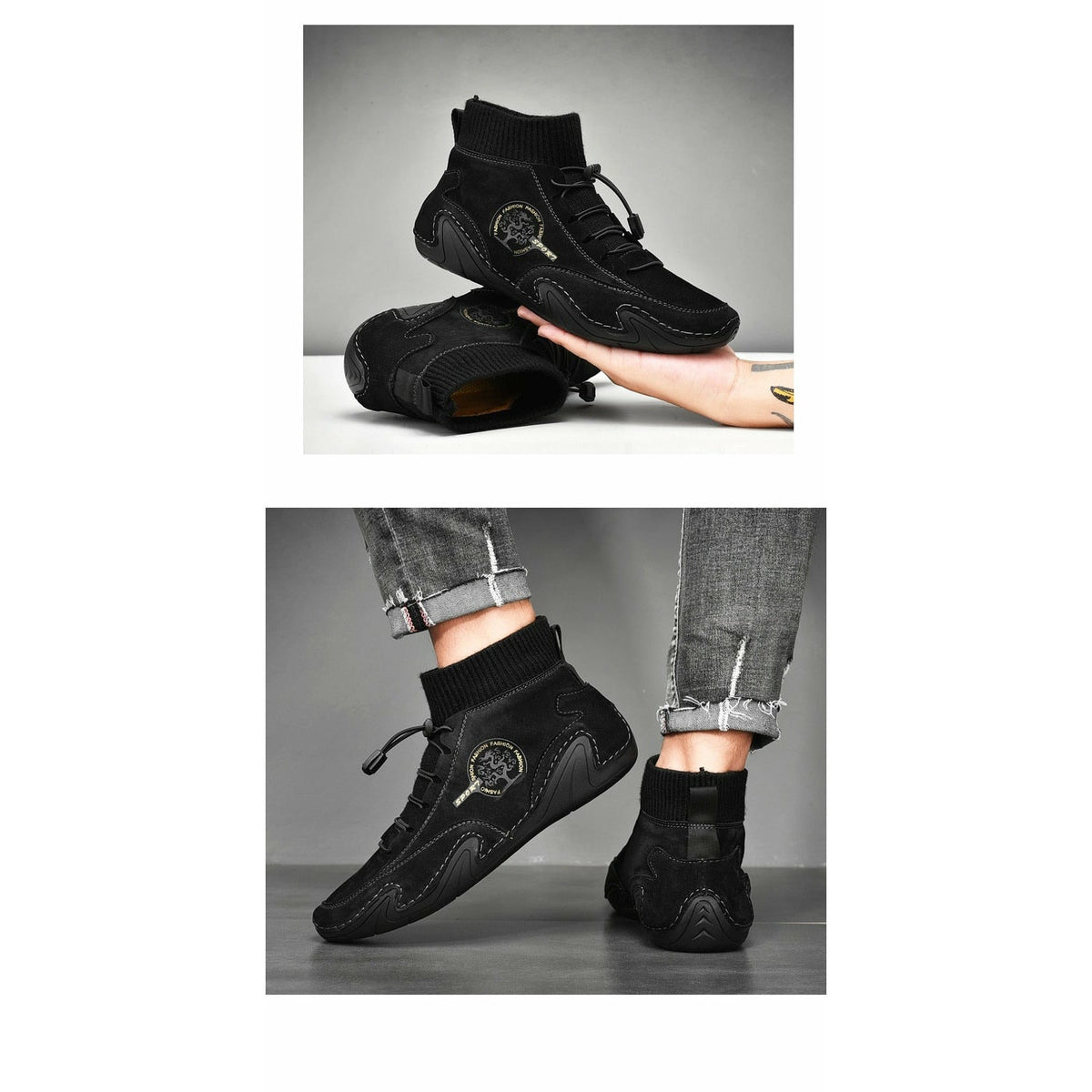 Men Fashion Leather Boots Casual Outdoor Light Ankle Shoes